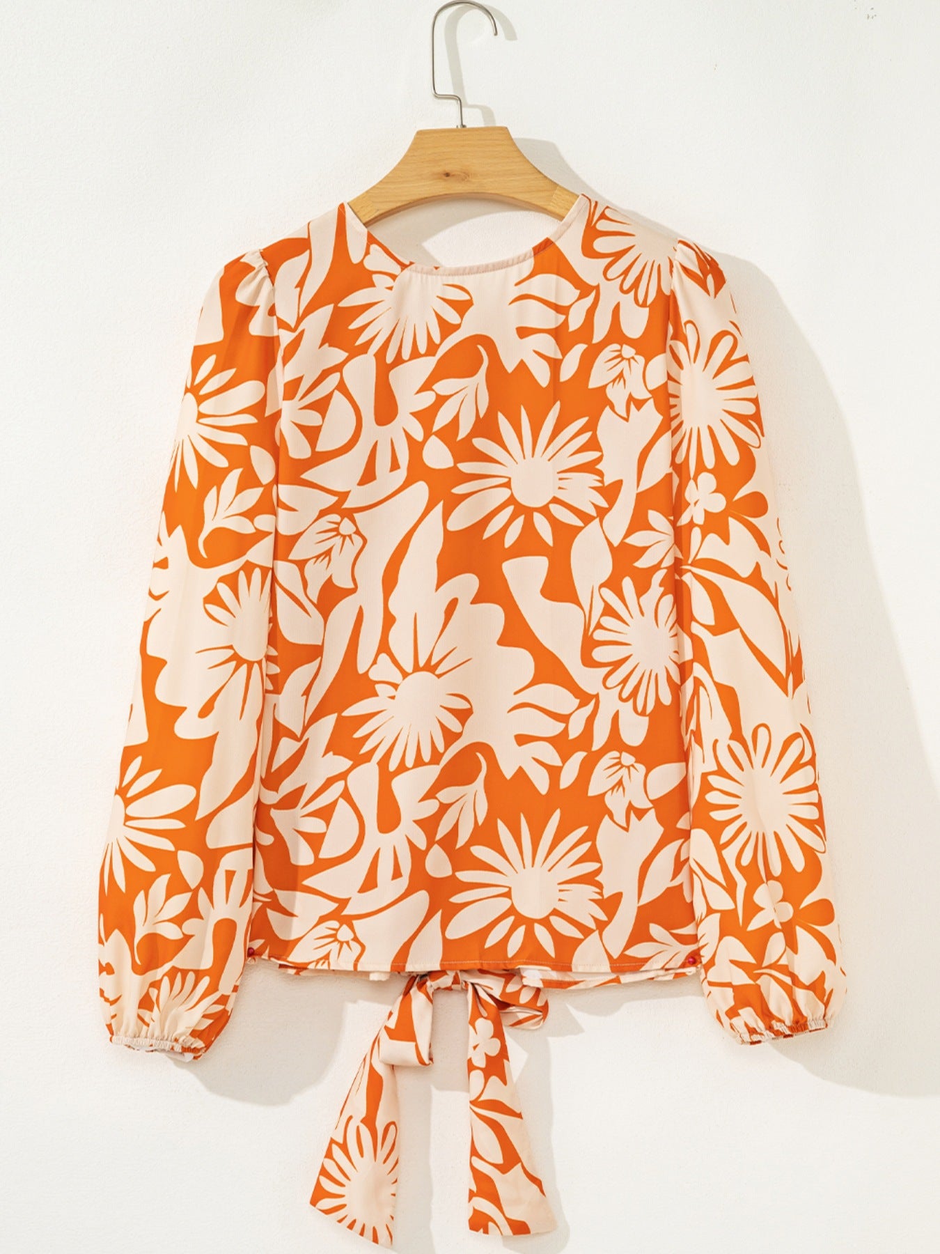 Backless Printed Balloon Sleeve Blouse - MARIGOLD 