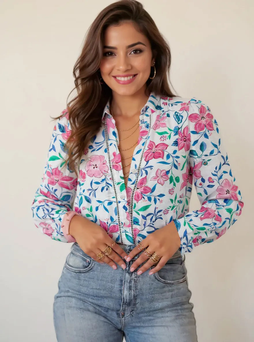 Button Down Floral Long Sleeve Shirt