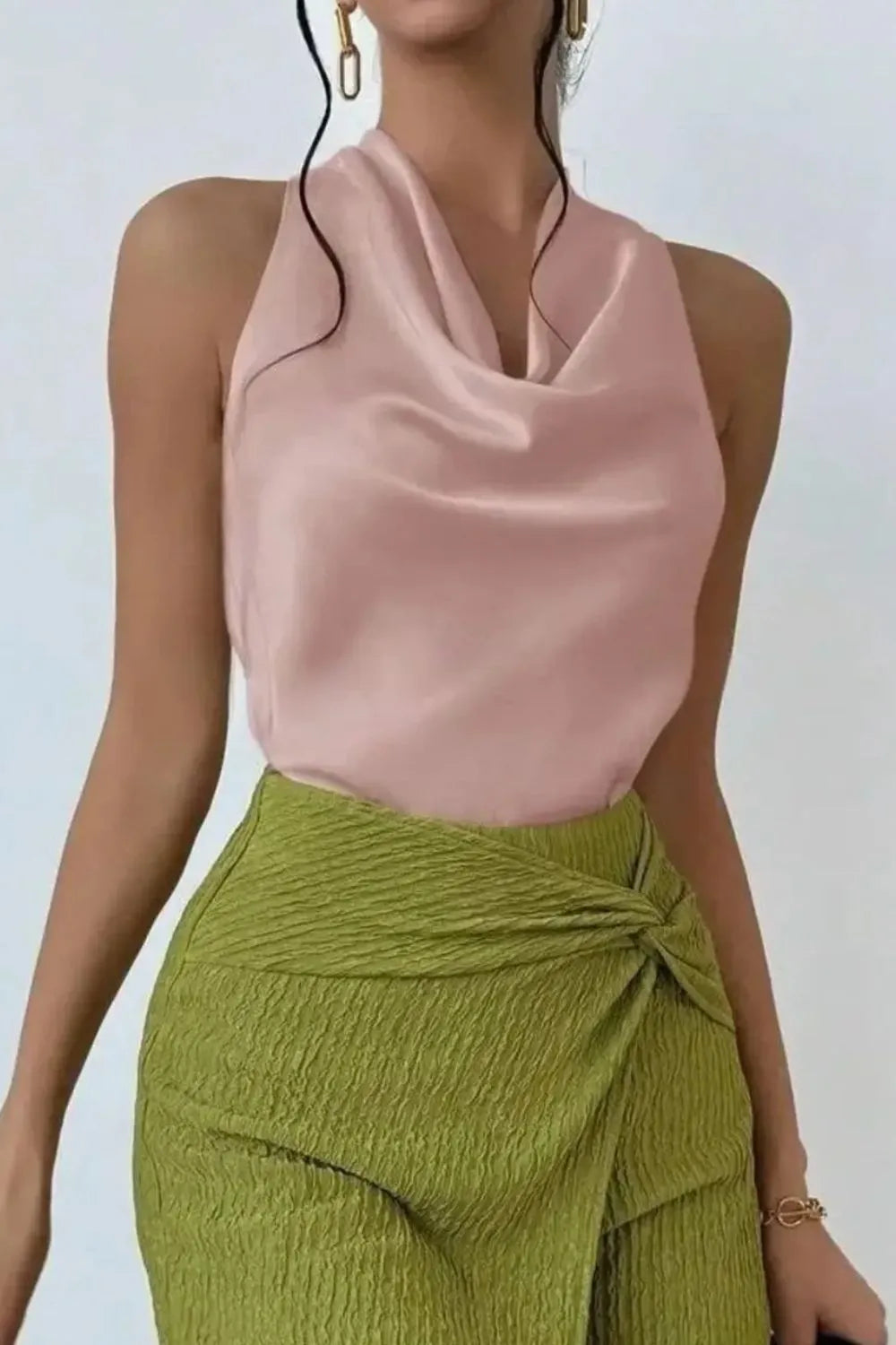 Satin Cowl Neck Sleeveless Blouse dusty pink