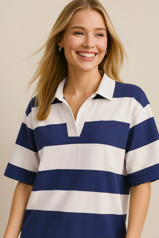Cotton Johnny Collar Half Sleeve Top