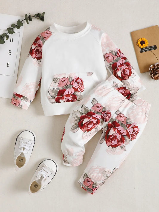 Floral Long Sleeve Top and Pants Set - MARIGOLD 