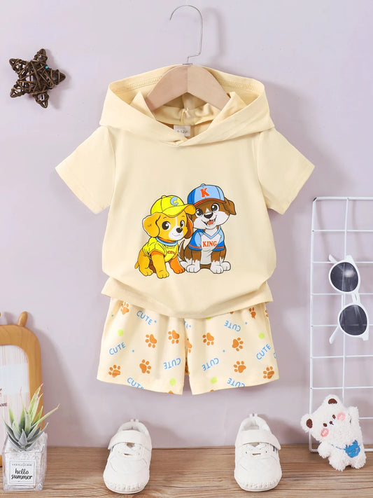 Children's Puppy Short Sleeve Hoodie and Shorts Set