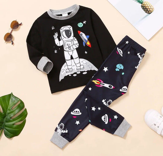 Boys Astronaut Rocket Space Print Top and Pants 2 piece set - MARIGOLD 