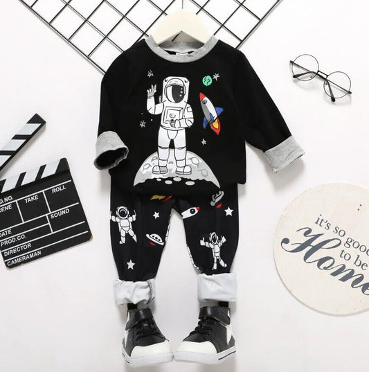 Boys Astronaut Rocket Space Print Top and Pants 2 piece set - MARIGOLD 