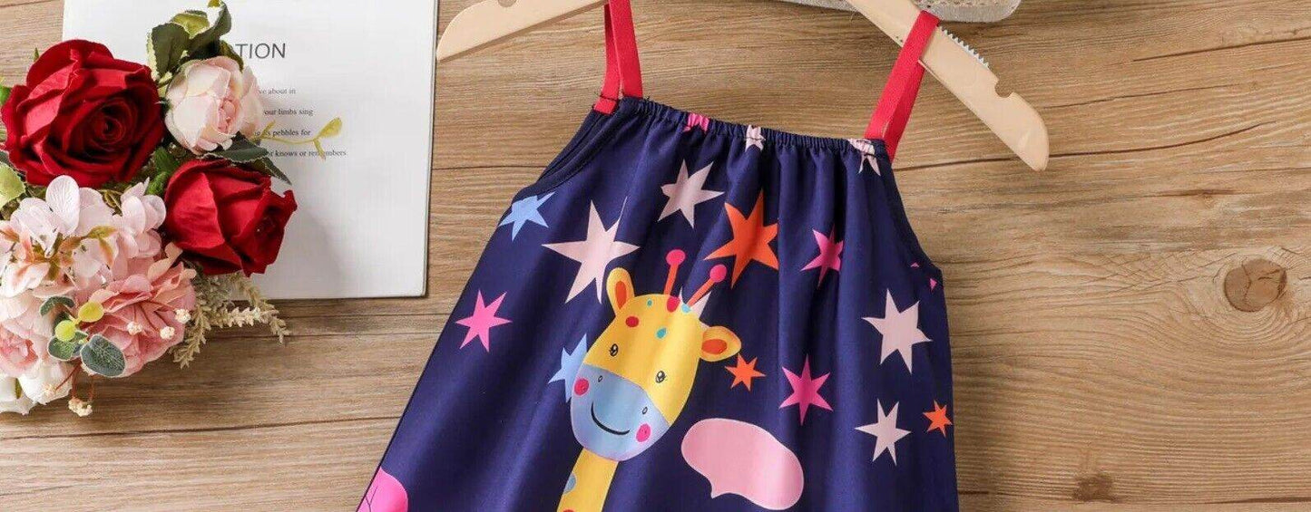 Girls Dress - New Colourful Jungle Animals in Boat Under Stars Print Shift Dress - MARIGOLD 