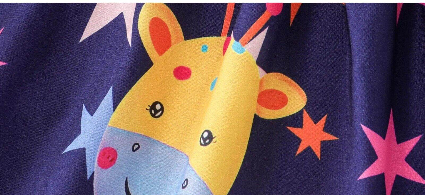 Girls Dress - New Colourful Jungle Animals in Boat Under Stars Print Shift Dress - MARIGOLD 