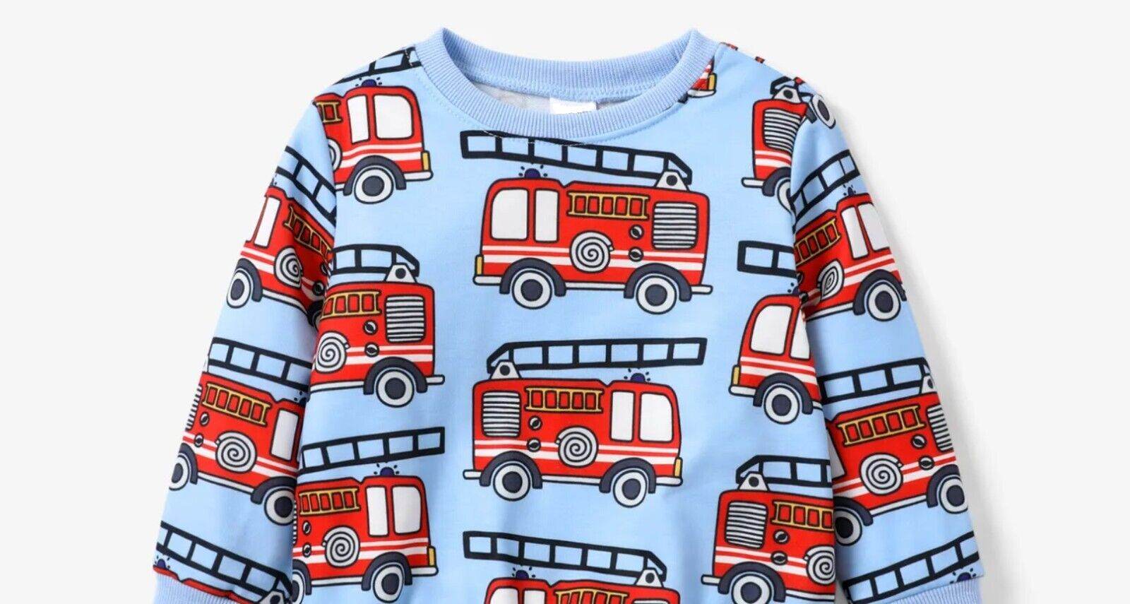 New Boys' Top - Blue Long Sleeve with Red Fire Engine Print - MARIGOLD 