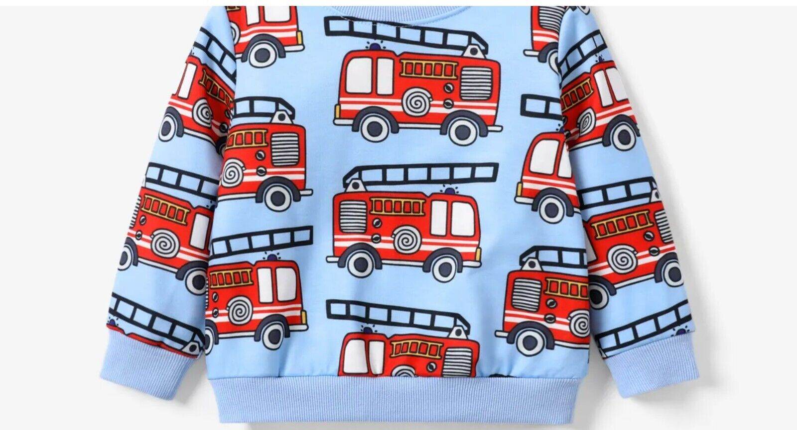 New Boys' Top - Blue Long Sleeve with Red Fire Engine Print - MARIGOLD 