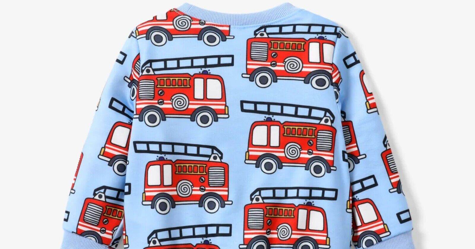 New Boys' Top - Blue Long Sleeve with Red Fire Engine Print - MARIGOLD 