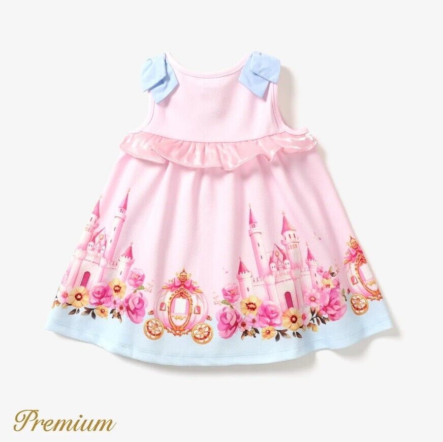 Princess Castle and Carriage Print Pink Baby Girls Dress - MARIGOLD 