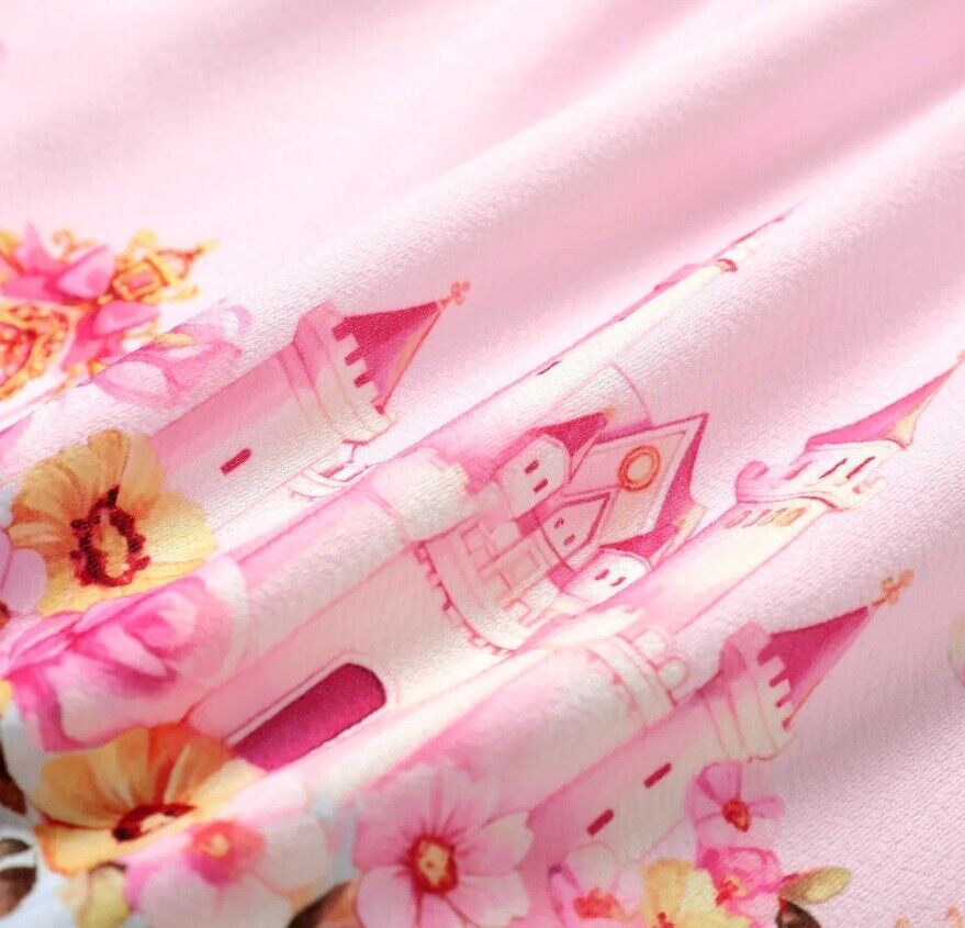 Princess Castle and Carriage Print Pink Baby Girls Dress - MARIGOLD 