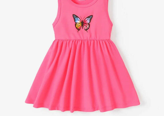 Girls Dress-Neon Pink Butterfly Girls Dress - MARIGOLD 