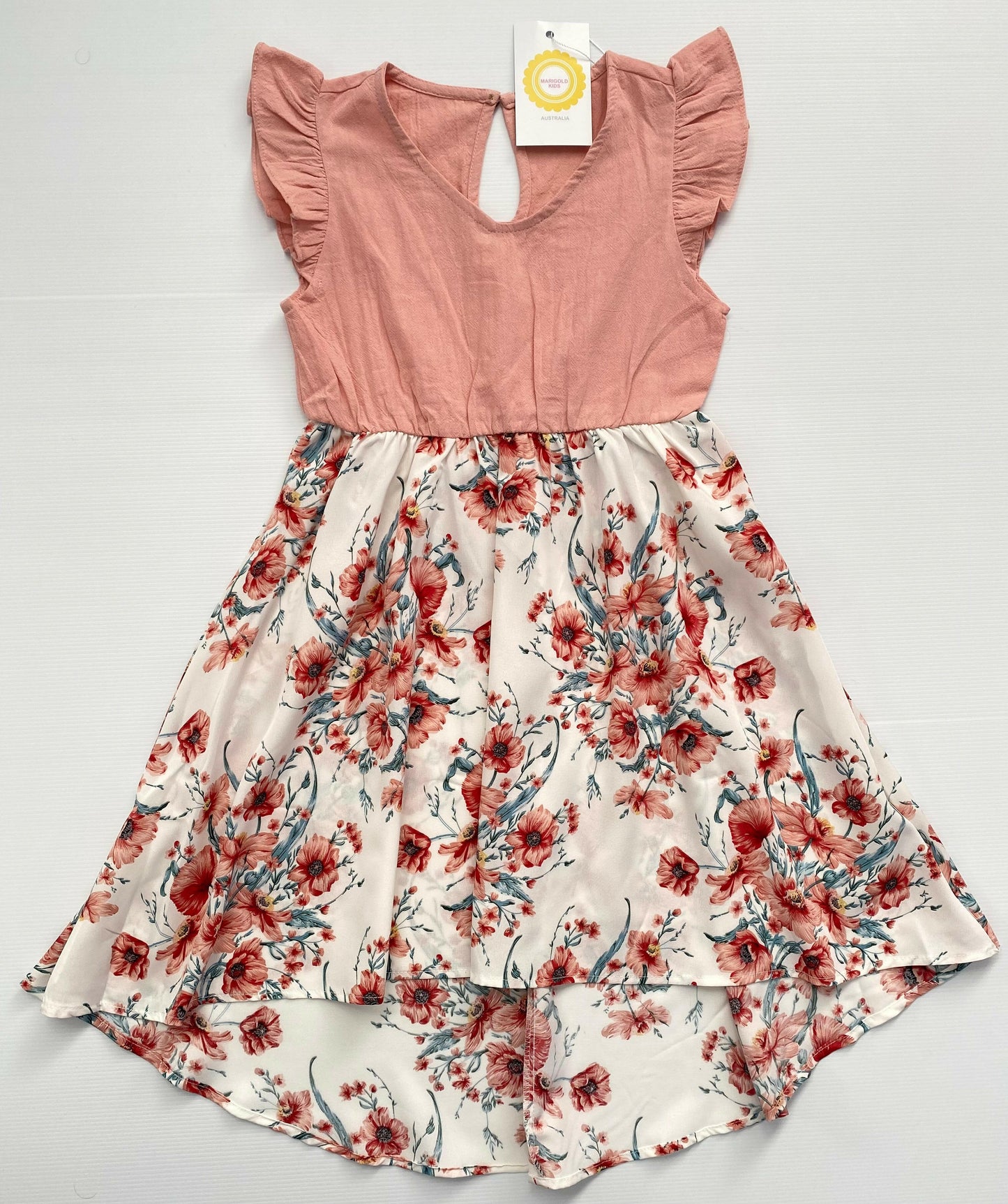 Girls Dress Pink Floral High-Low Dress - MARIGOLD 