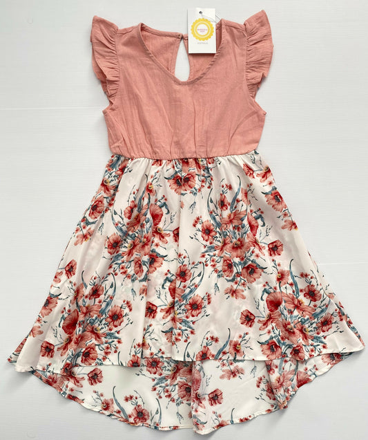Girls Dress Pink Floral High-Low Dress - MARIGOLD 