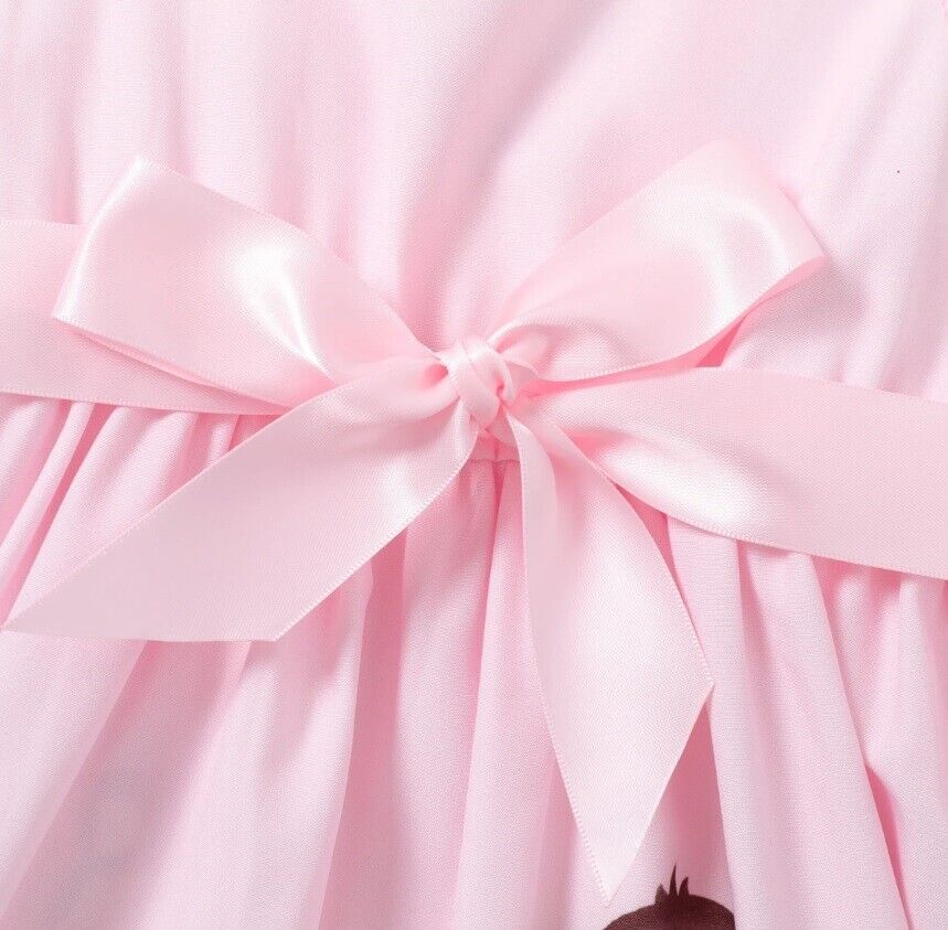 Whimsical Jungle Animal Print Pink Belted Girls Dress - MARIGOLD 