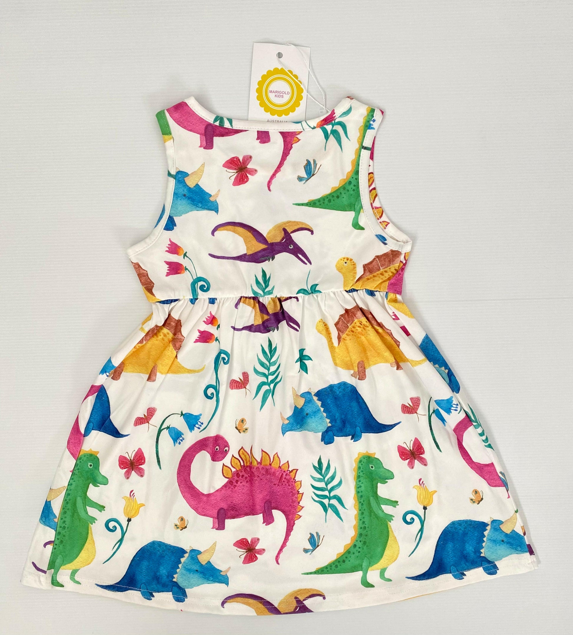 Girls Colourful Dinosaur Print Dress - MARIGOLD 