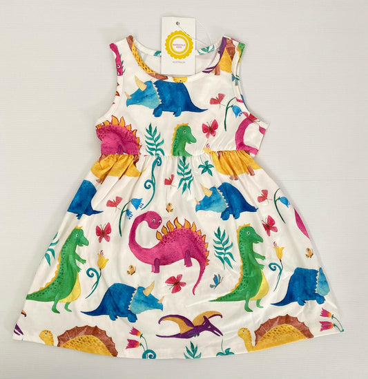 Girls Colourful Dinosaur Print Dress - MARIGOLD 