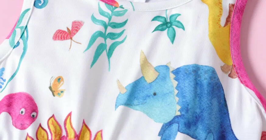 Girls Colourful Dinosaur Print Dress - MARIGOLD 