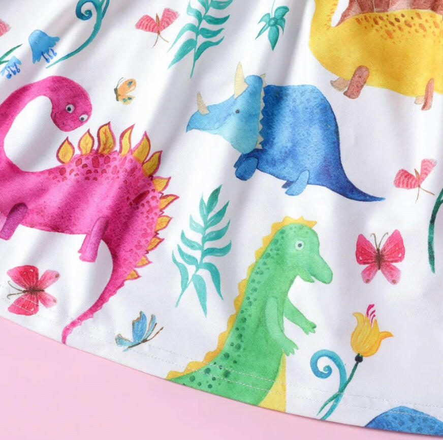 Girls Colourful Dinosaur Print Dress - MARIGOLD 
