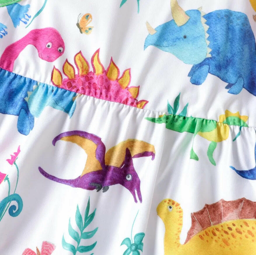 Girls Colourful Dinosaur Print Dress - MARIGOLD 