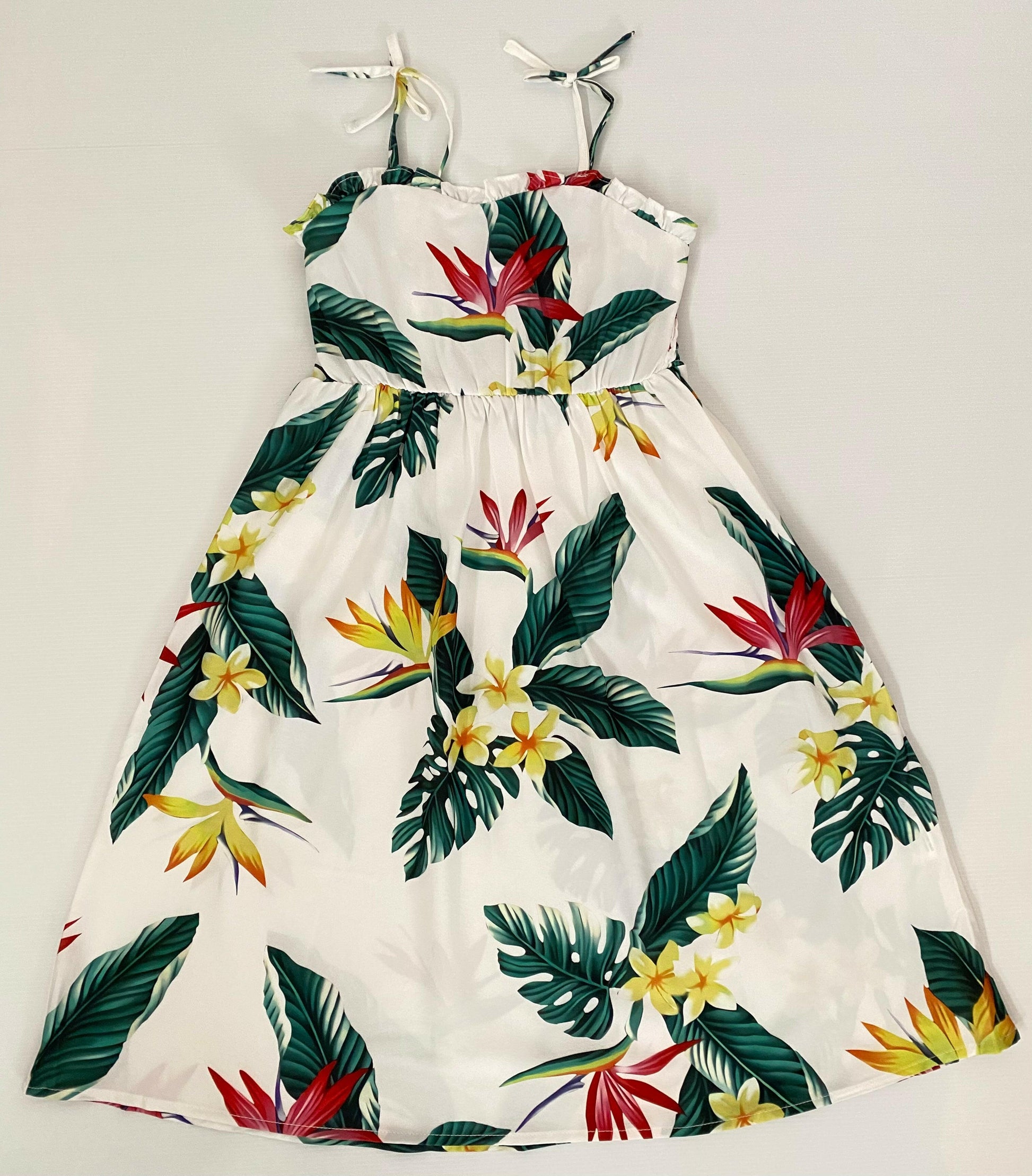 Girls Dress: Birds of Paradise Floral Print Girls Dress - MARIGOLD 