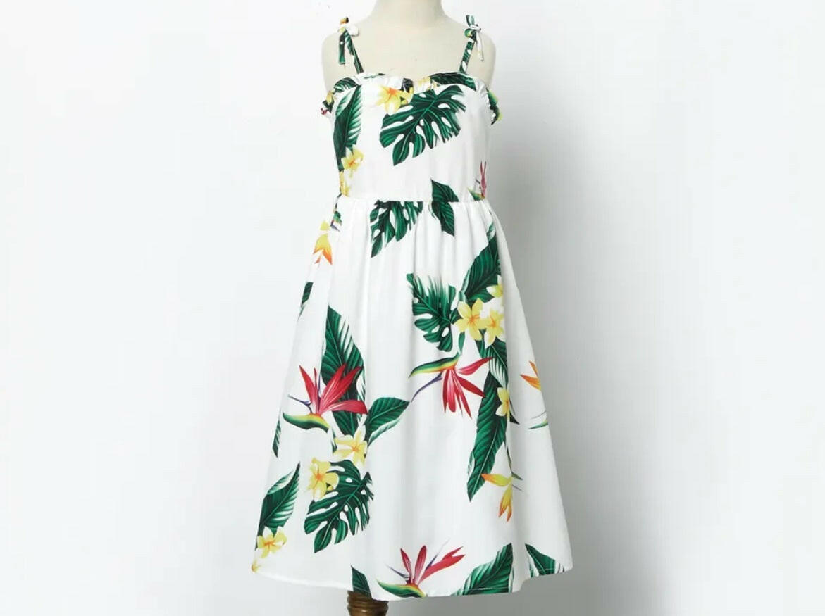 Girls Dress: Birds of Paradise Floral Print Girls Dress - MARIGOLD 