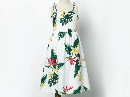 Girls Dress: Birds of Paradise Floral Print Girls Dress - MARIGOLD 