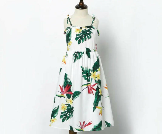Girls Dress: Birds of Paradise Floral Print Girls Dress - MARIGOLD 