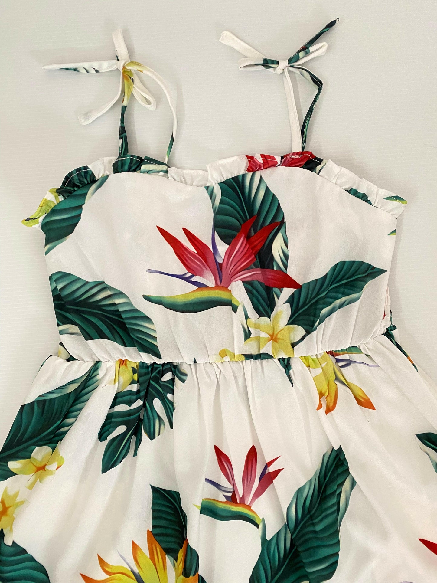 Girls Dress: Birds of Paradise Floral Print Girls Dress - MARIGOLD 