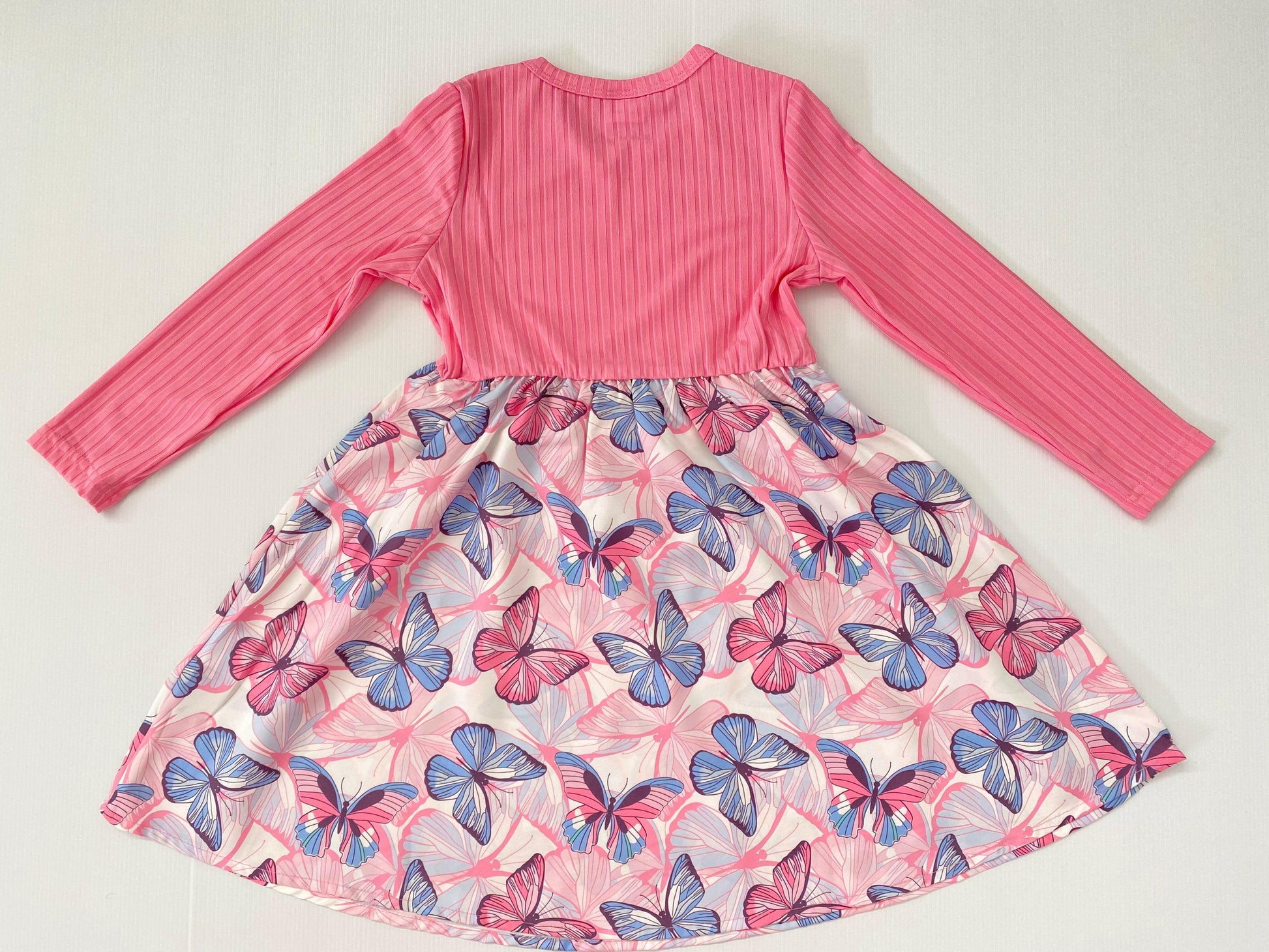 New Girls Dress: Pink Long Sleeve Butterfly Bow Dress - MARIGOLD 