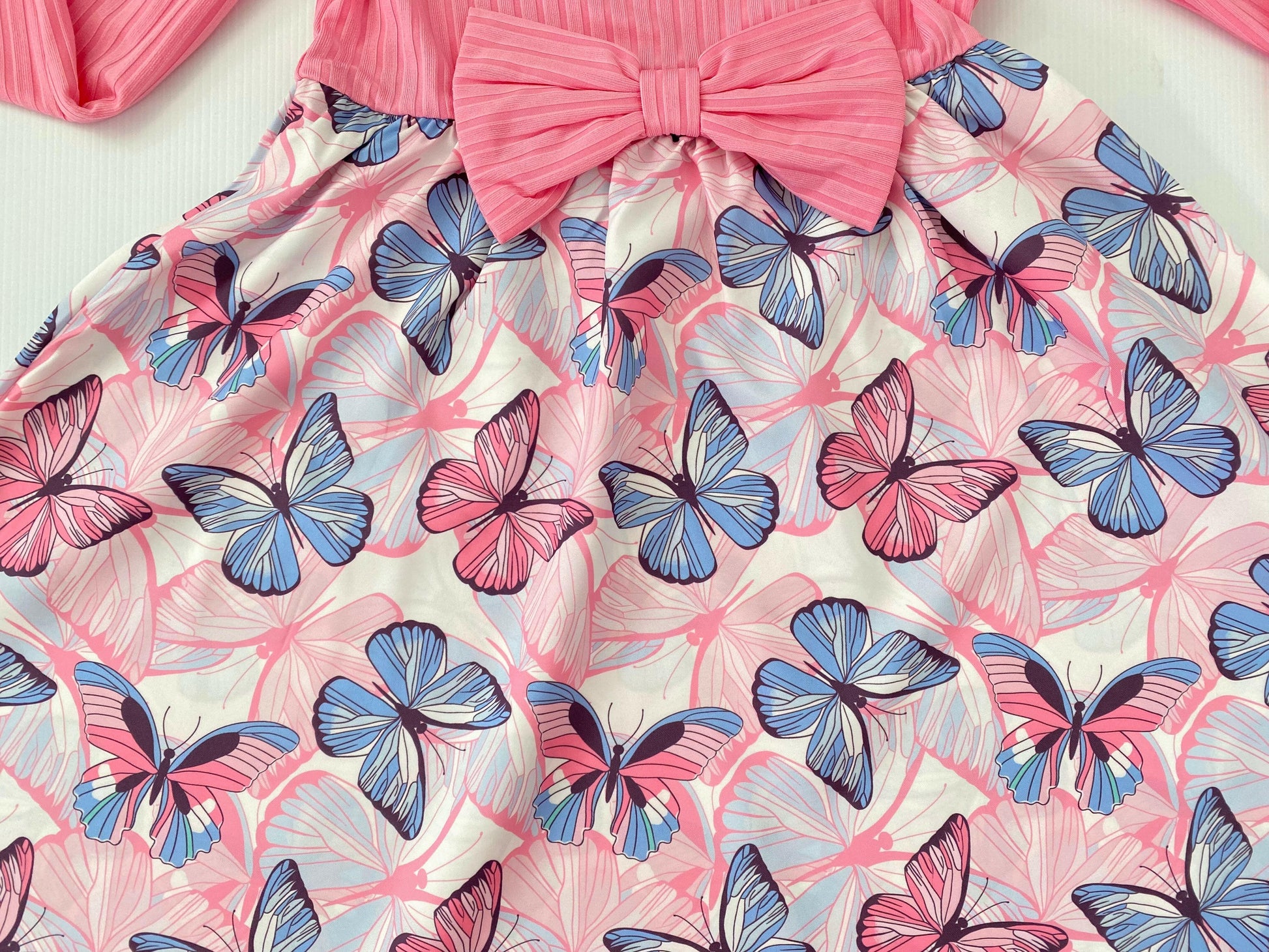 New Girls Dress: Pink Long Sleeve Butterfly Bow Dress - MARIGOLD 