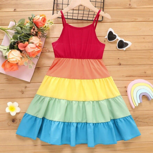 Girls' Rainbow Tiered Dress - MARIGOLD 