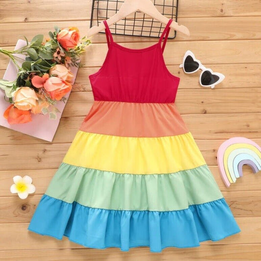 Girls' Rainbow Tiered Dress - MARIGOLD 