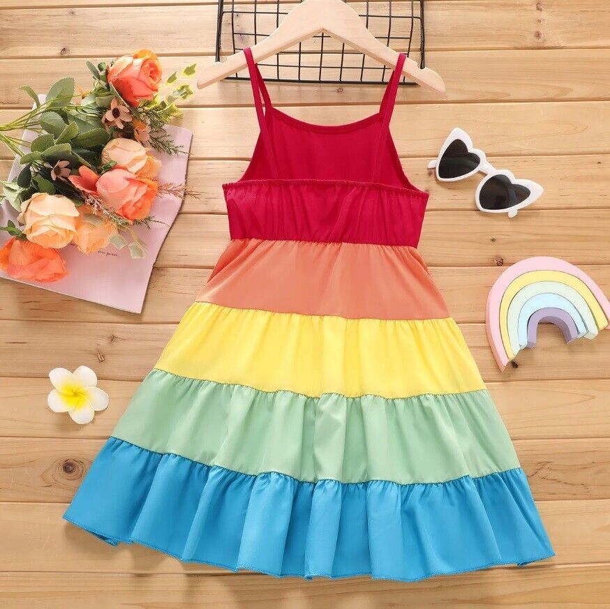 Girls' Rainbow Tiered Dress - MARIGOLD 