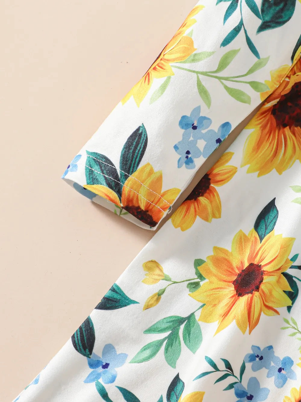 Sunflower Print Long Sleeve Dress - MARIGOLD 