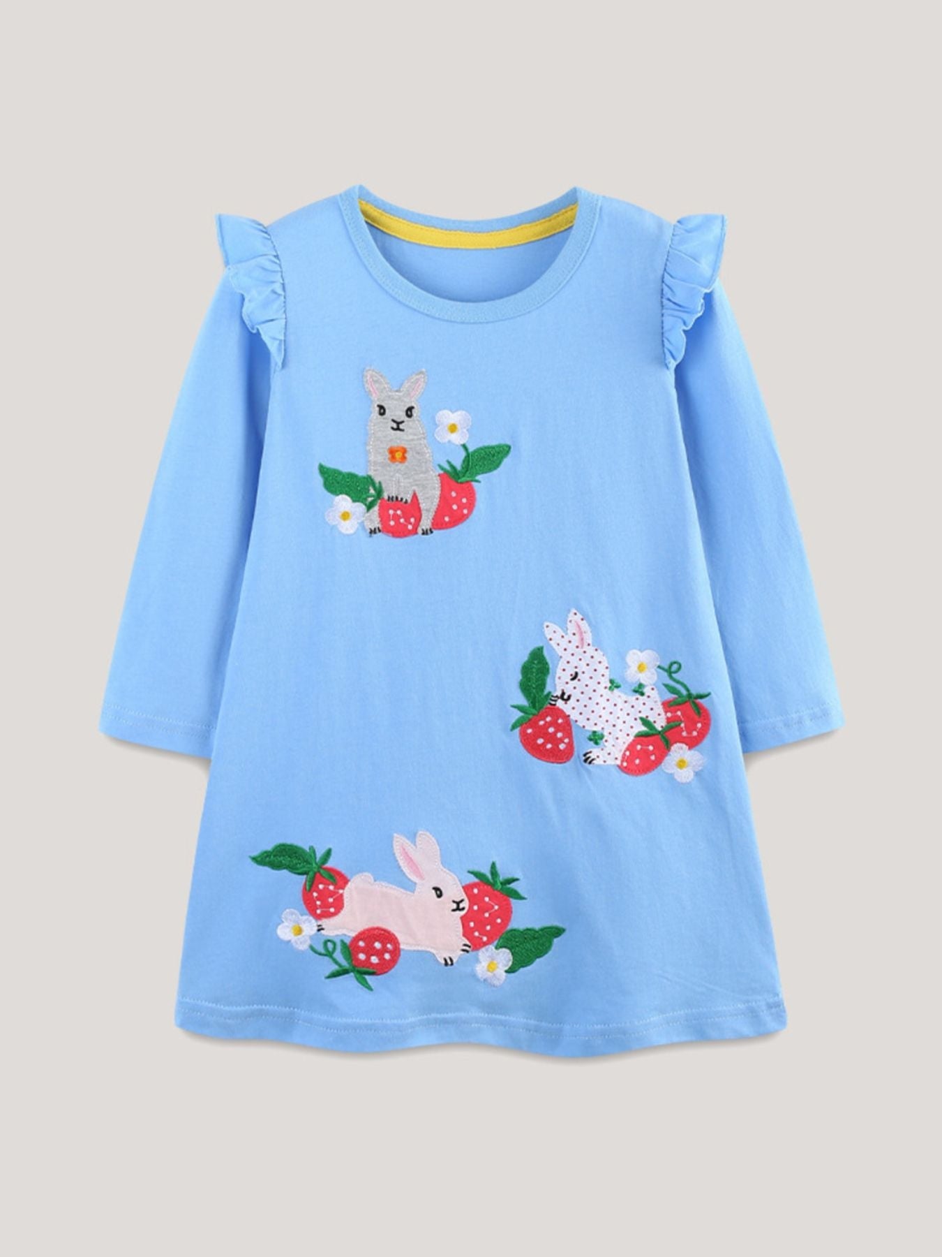 Girls Strawberry Rabbit Dress - Cute Easter Bunny Long Sleeve Dress for Kids - MARIGOLD COLLECTIONS AUSTRALIA