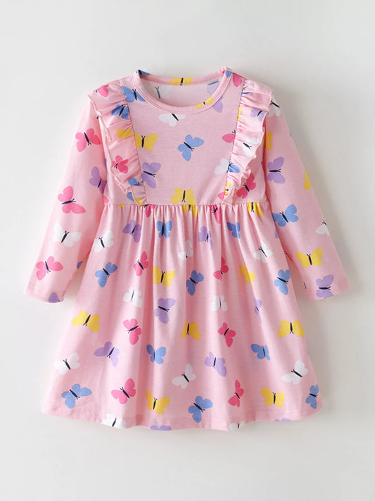 Butterfly Print Long Sleeve Girls Dress