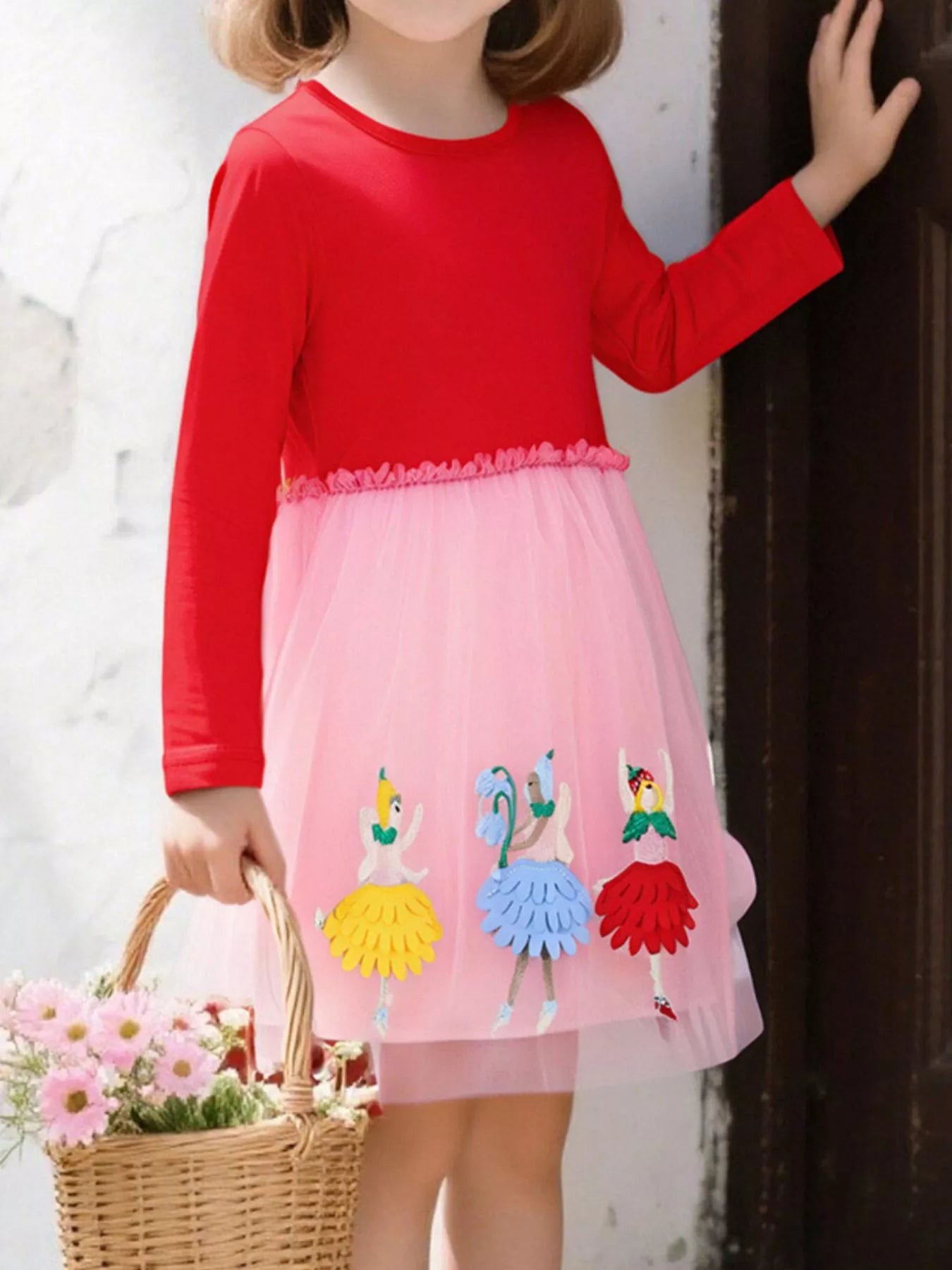 Girls Ballerina Tulle Dress - Fairy Princess Party Dress with Applique