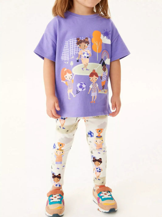 Girls Soccer Graphic Cotton T-Shirt & Leggings Set
