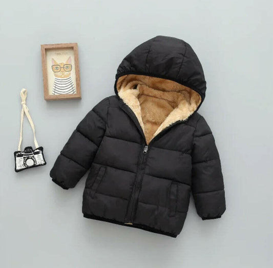 Kids Puffer Jacket Black Teddy Lined Puffer Jacket - MARIGOLD 