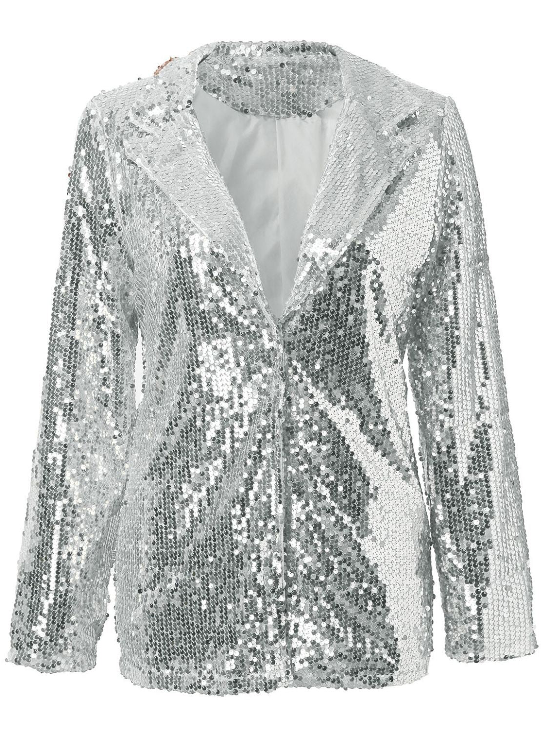Sparkling Sequin Lapel Long Sleeve Blazer - MARIGOLD 