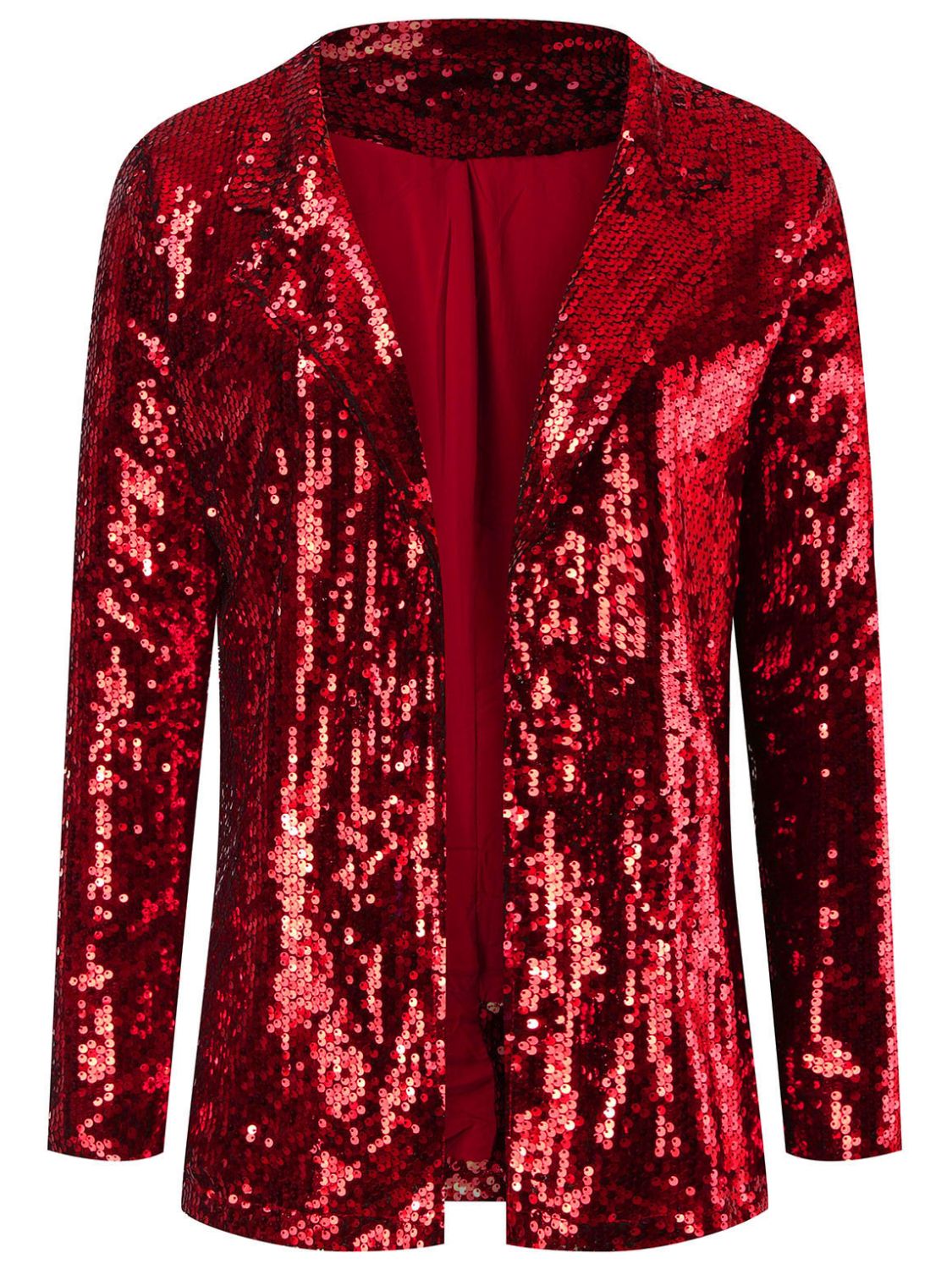 Sparkling Sequin Lapel Long Sleeve Blazer - MARIGOLD 