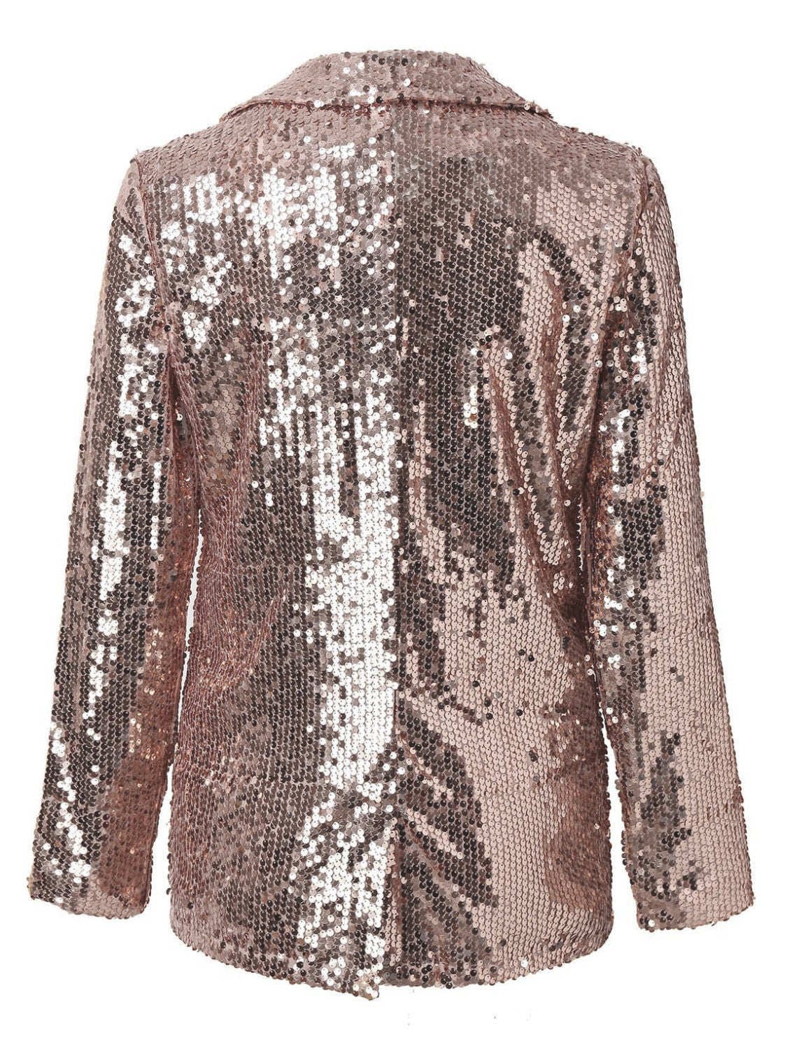 Sparkling Sequin Lapel Long Sleeve Blazer - MARIGOLD 