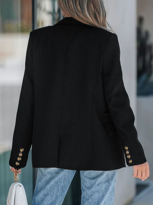 Classic Black Lapel Collar Long Sleeve Blazer - MARIGOLD 
