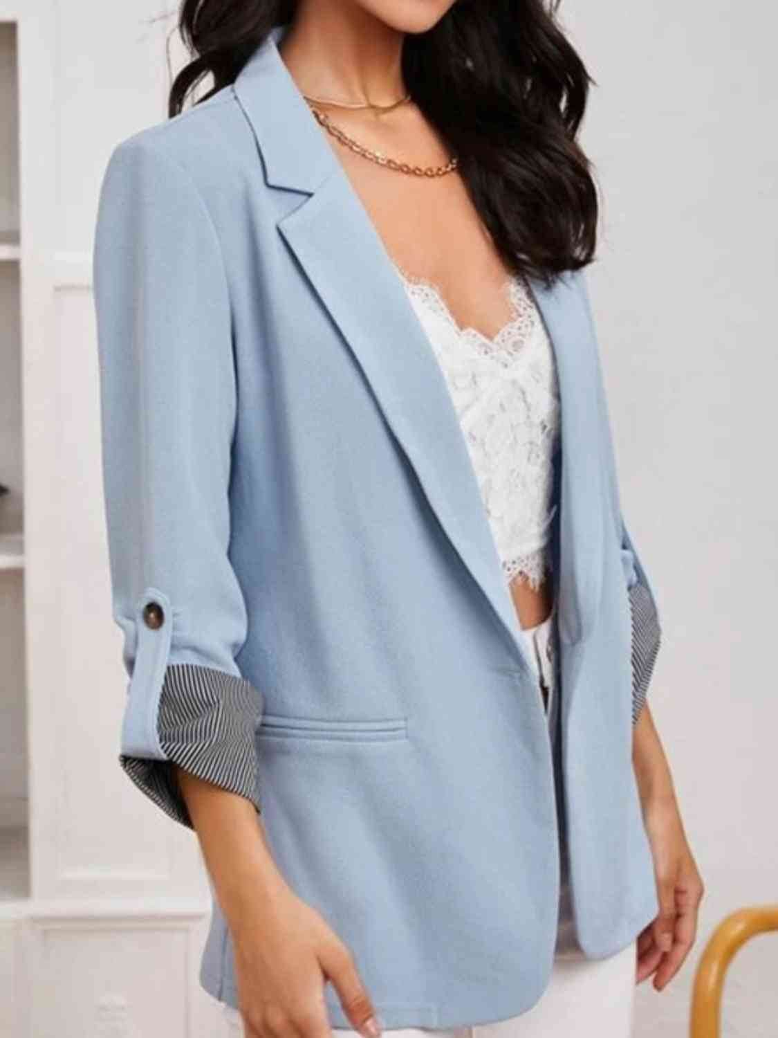 Classic Lapel Collar Roll-Tab Sleeve Blazer - MARIGOLD 