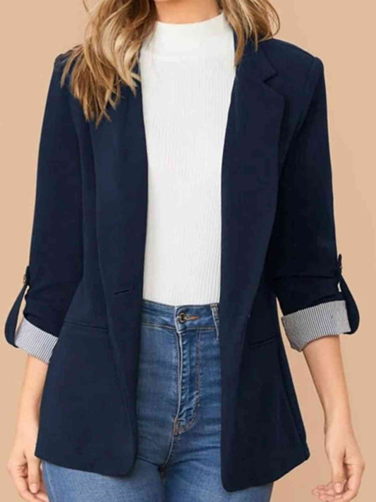 Classic Lapel Collar Roll-Tab Sleeve Blazer - MARIGOLD 