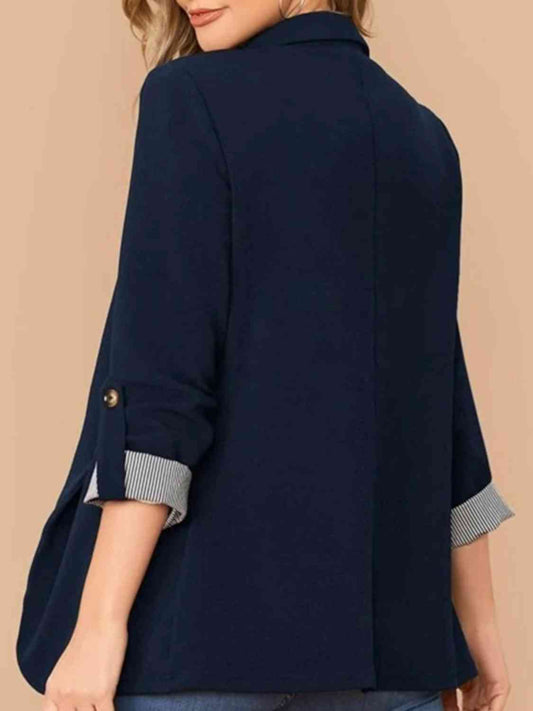 Classic Lapel Collar Roll-Tab Sleeve Blazer - MARIGOLD 