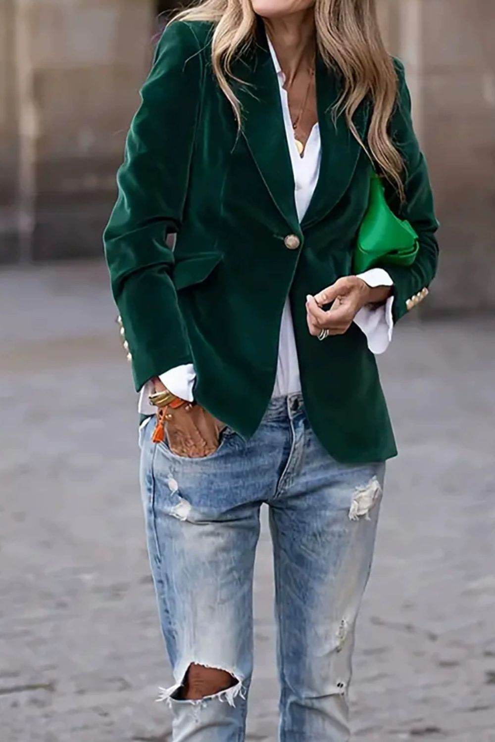 Lapel Collar One Button Blazer - MARIGOLD 