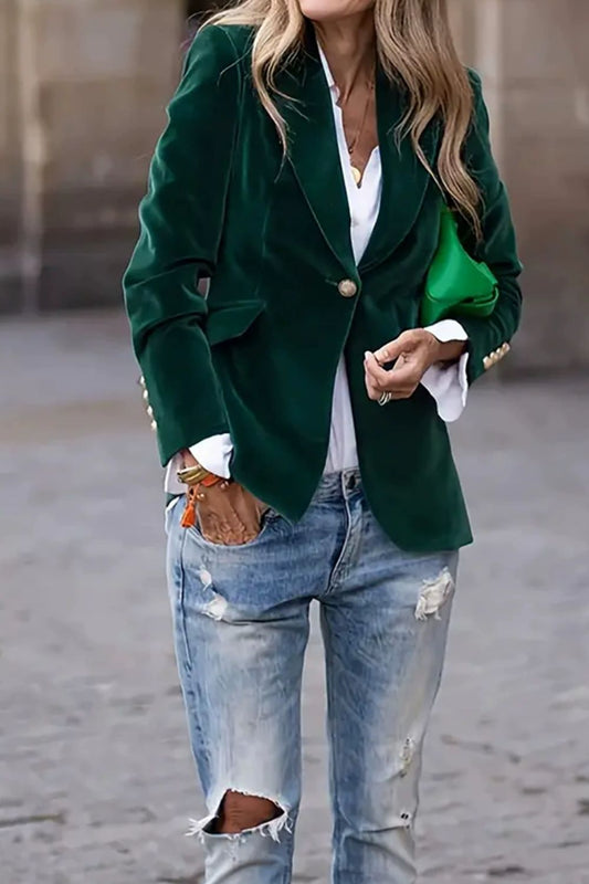 Lapel Collar One Button Blazer - MARIGOLD 