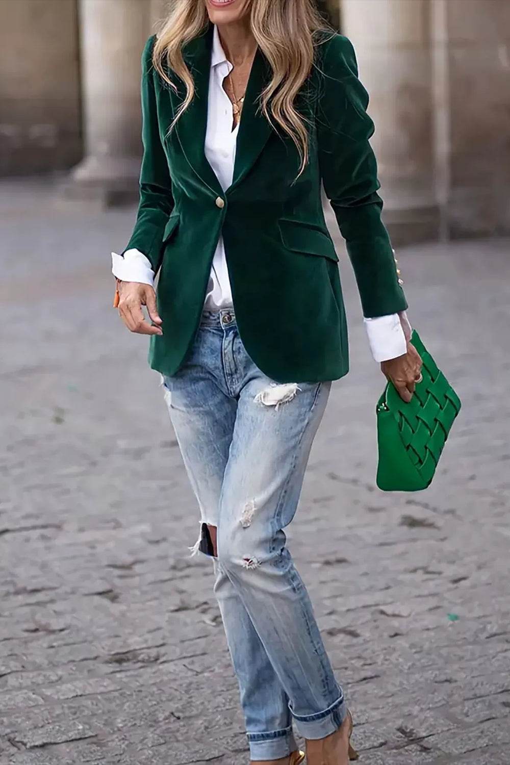 Lapel Collar One Button Blazer - MARIGOLD 